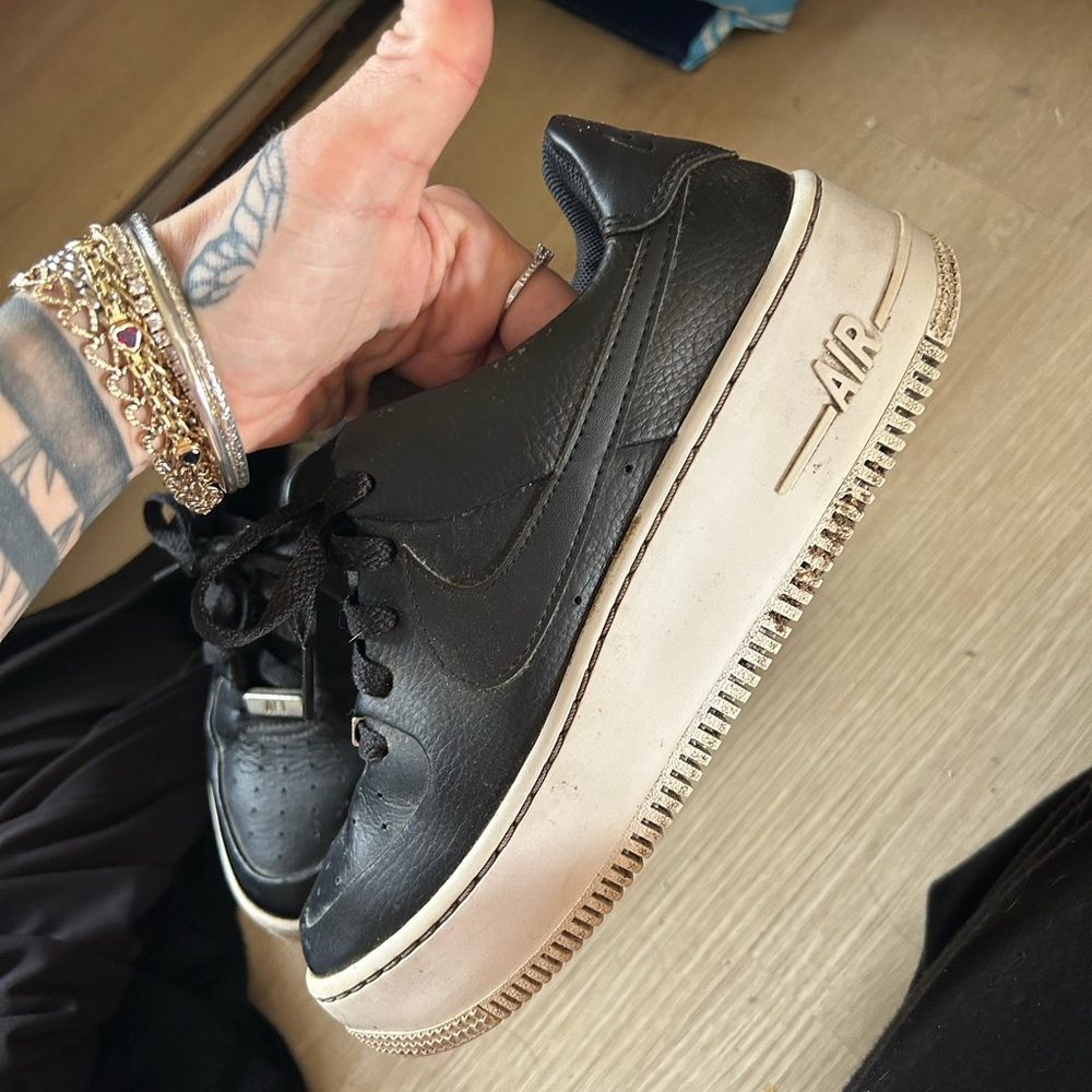 Black nike Air Force ones AF1 platform sneakers size 7
